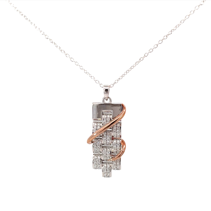 ROSE GOLD SWIRL BLOCK SILVER PENDANT CHAIN