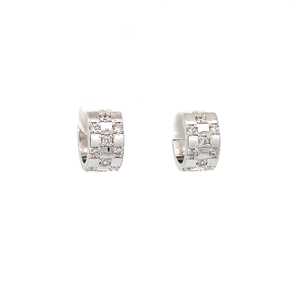 CRYSTAL CHECKERBOARD SILVER HUGGIE HOOPS