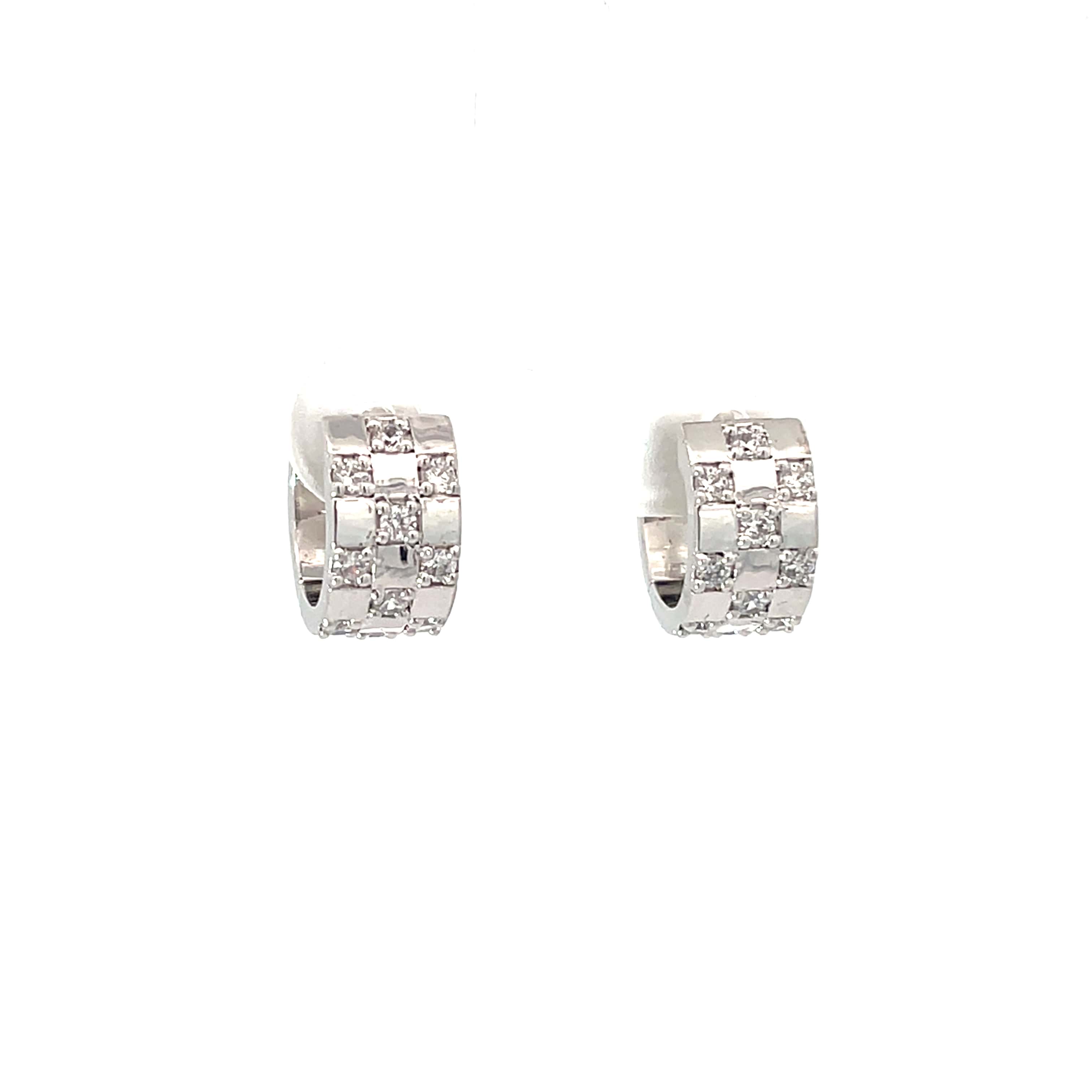 CRYSTAL CHECKERBOARD SILVER HUGGIE HOOPS