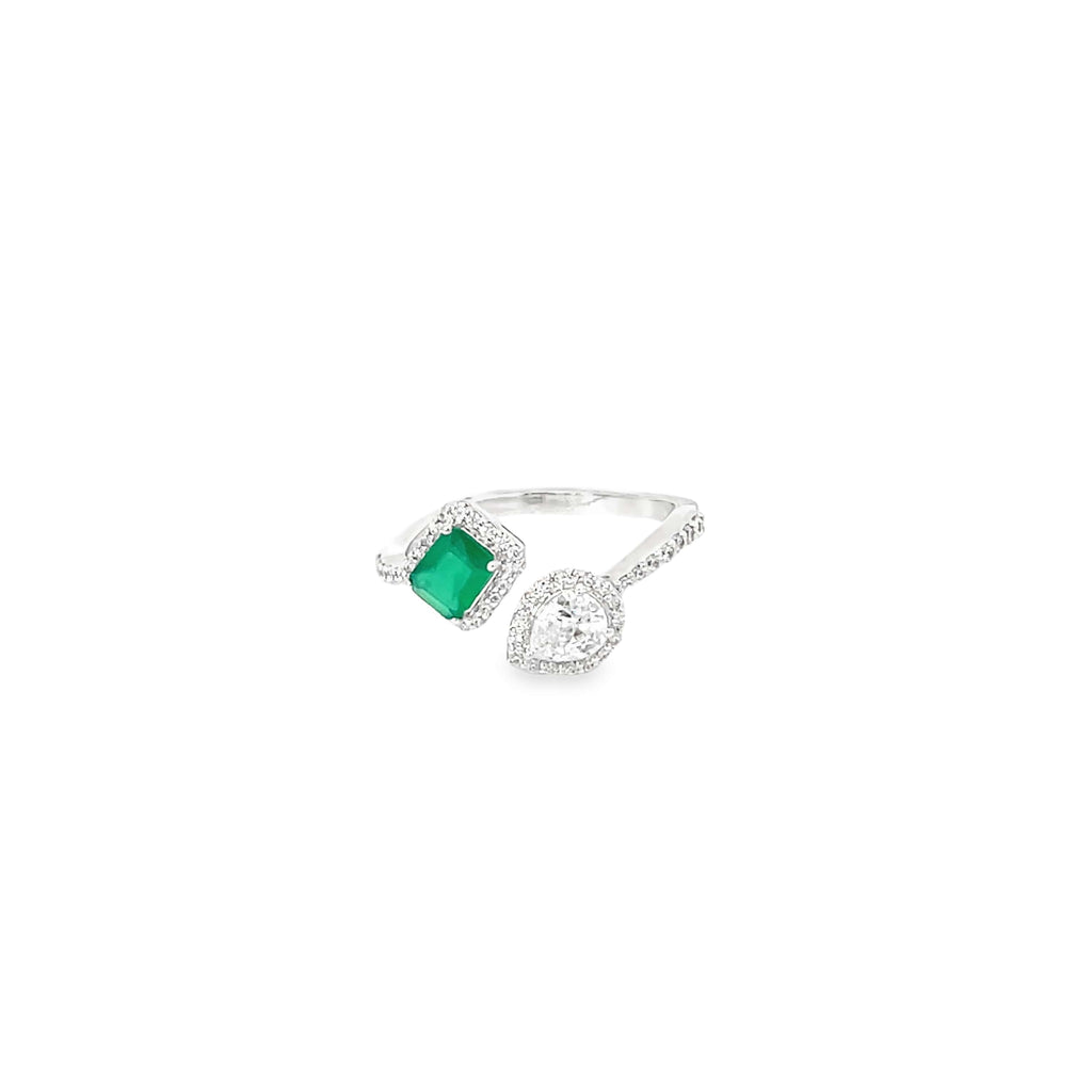 EMERALD TEAR DUET SILVER RING