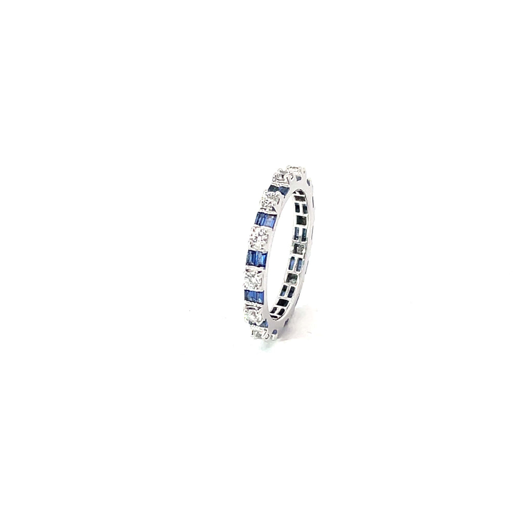BAGUETTE CUT SAPPHIRE SILVER BAND RING