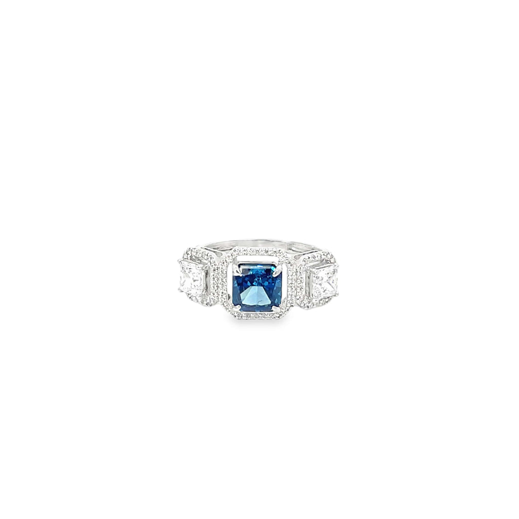 ROYAL BLUE PRINCESS CUT SILVER RING