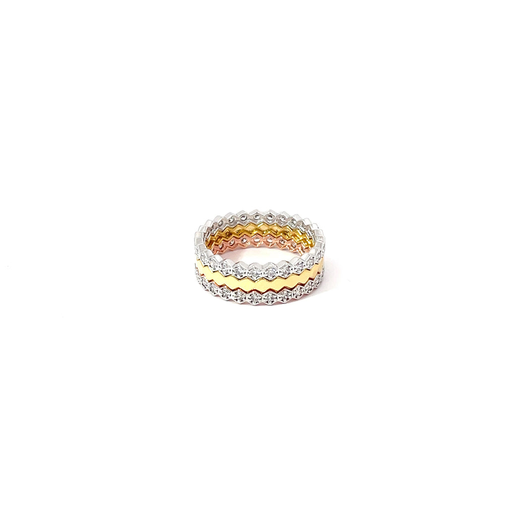 TRICOLOR CHEVRON STACK SILVER RING