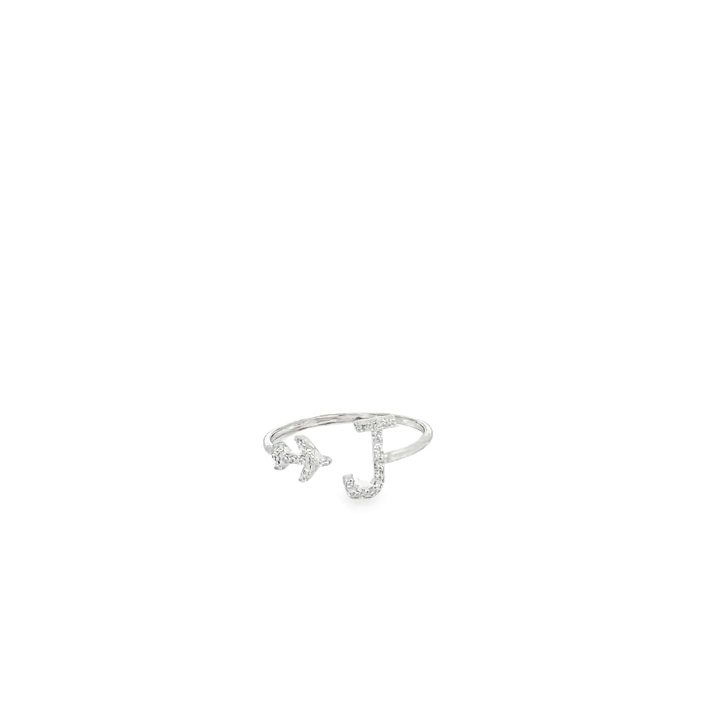 PERSONALISED J INITIAL AIRPLANE SILVER RING