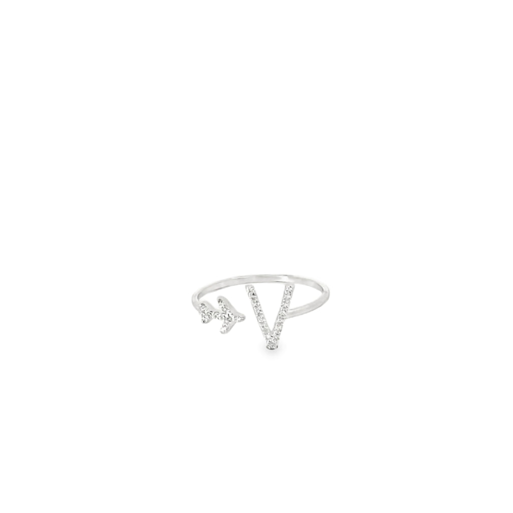 PERSONALISED V INITIAL AIRPLANE SILVER RING