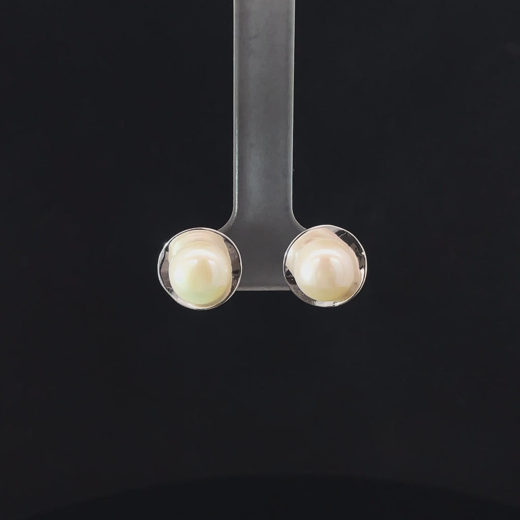 SILVER WHITE WHISPER STUDS