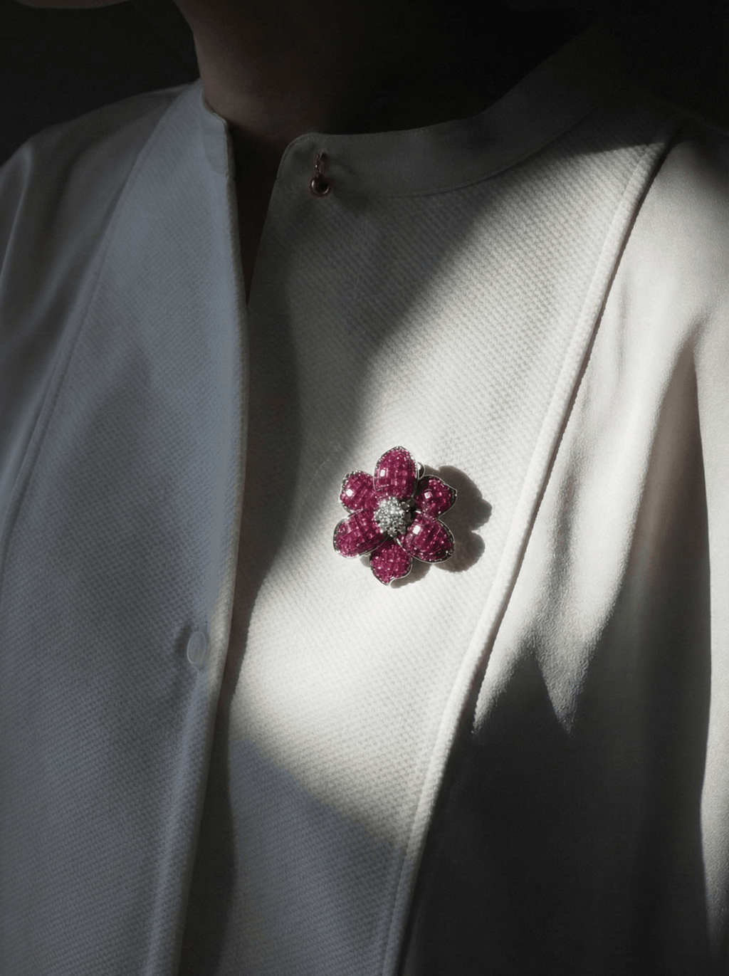 CRIMSON FLOWER SILVER BROOCH