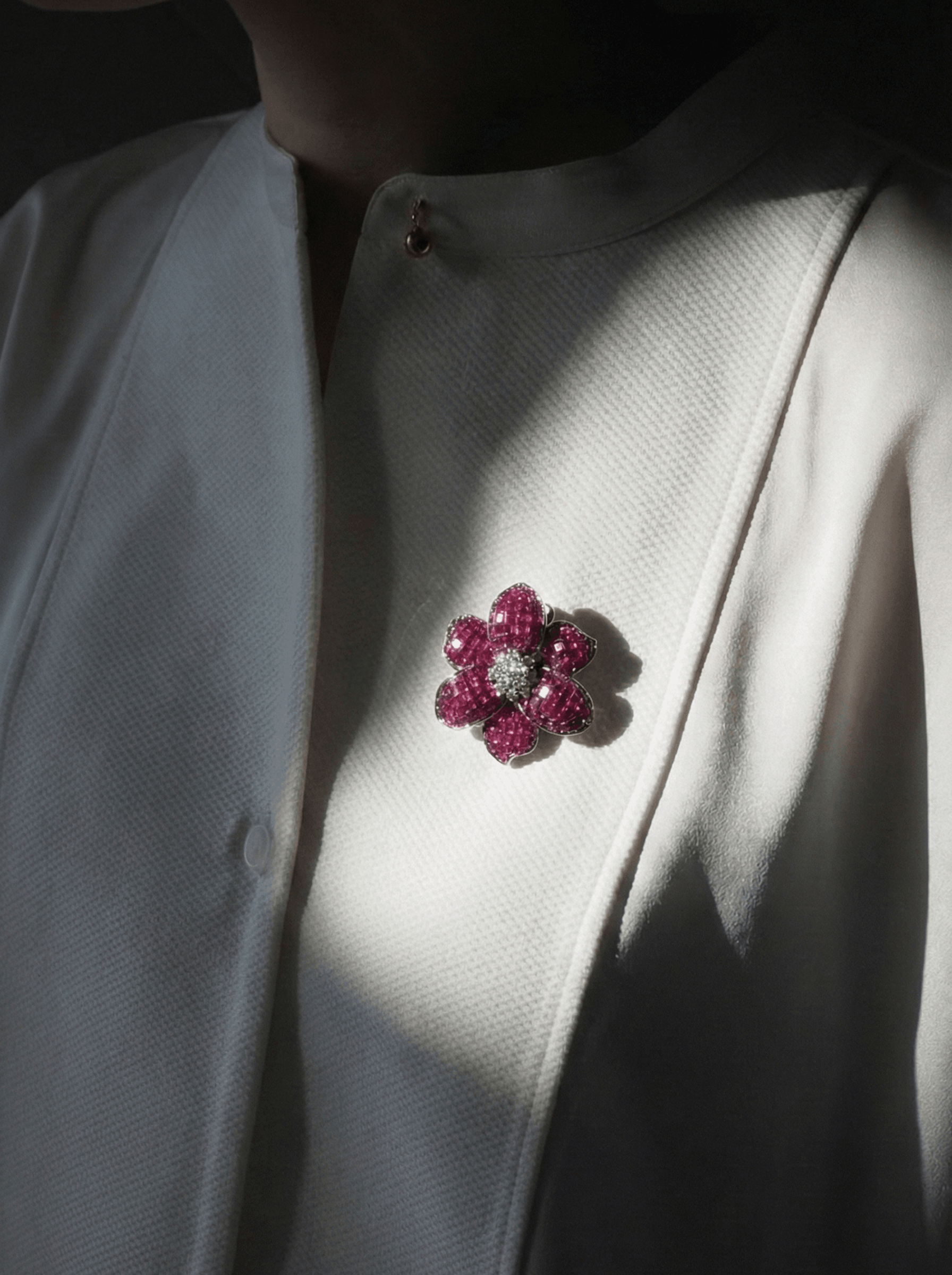 CRIMSON FLOWER SILVER BROOCH