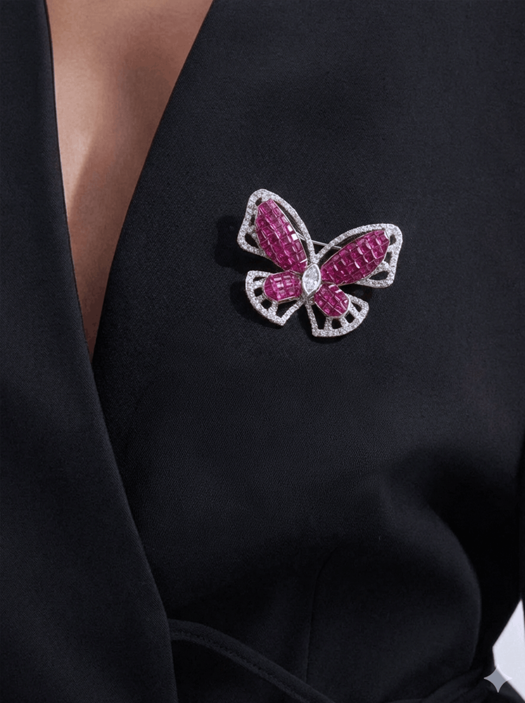 RUBY FLUTTER SILVER BROOCH